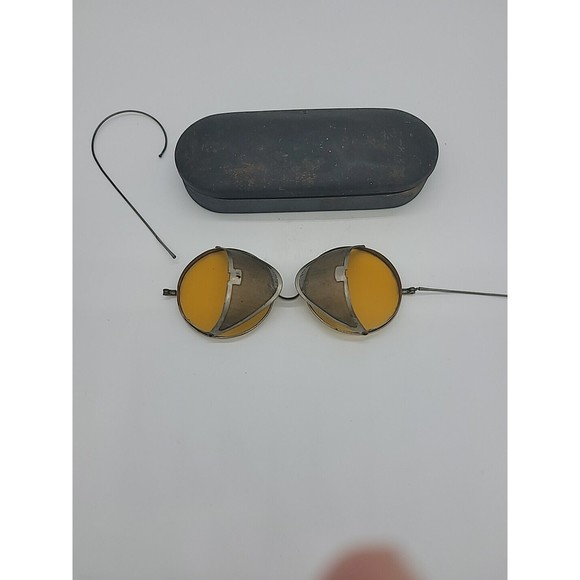 VINTAGE 1900s WILLSON SIDE SHIELD Amber MOTORING GLASSES GOGGLES Steampunk Decor - Picture 4 of 9